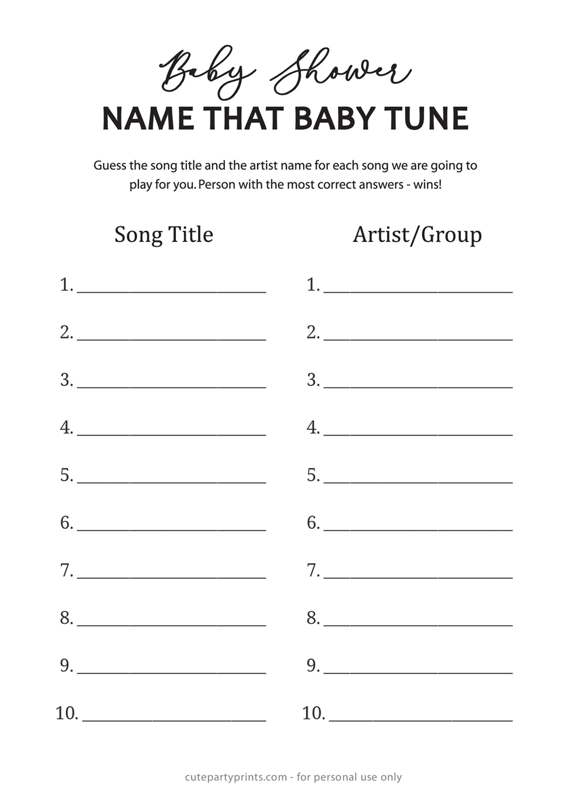 Name that Baby Tune Baby Shower Game