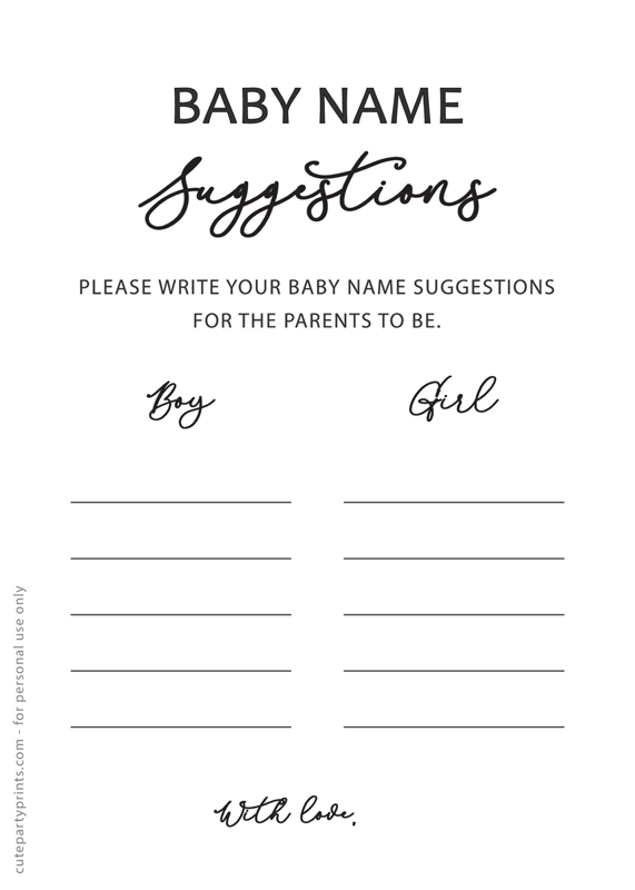 Free Printable Baby Name Suggestion Cards