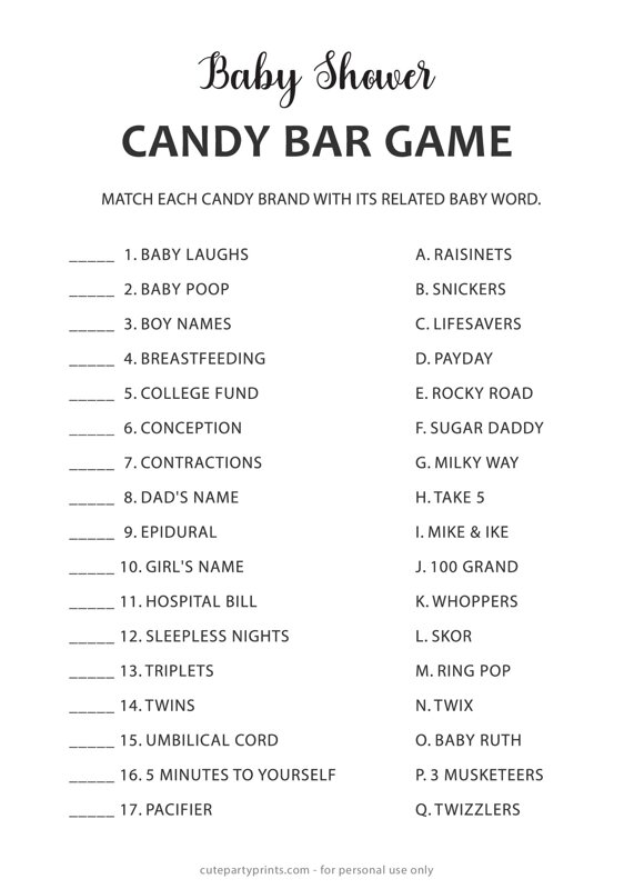 Candy Bar Game Gender Neutral Baby Shower