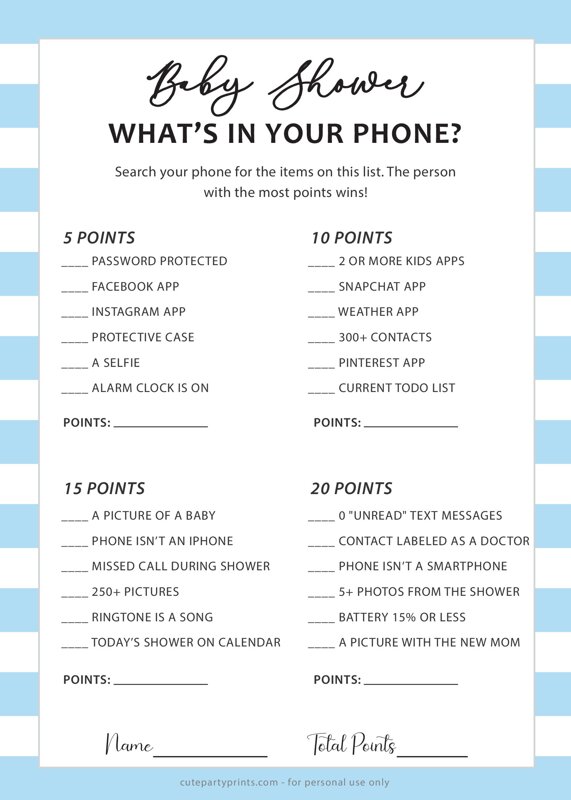 Whats in your Phone Baby Shower (Blue)