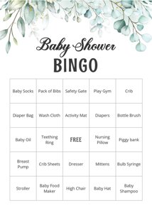 Eucalyptus Baby Shower Bingo | 60 Prefilled Cards 