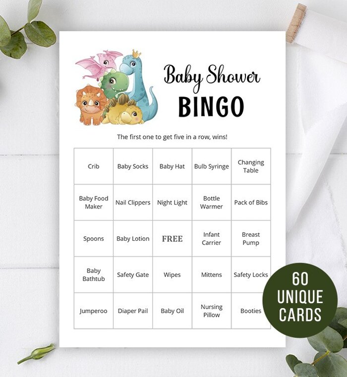 Dinosaurs Baby Bingo | 60 Prefilled Cards 