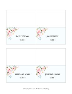 Blue Floral Rehearsal Dinner Place Cards Template