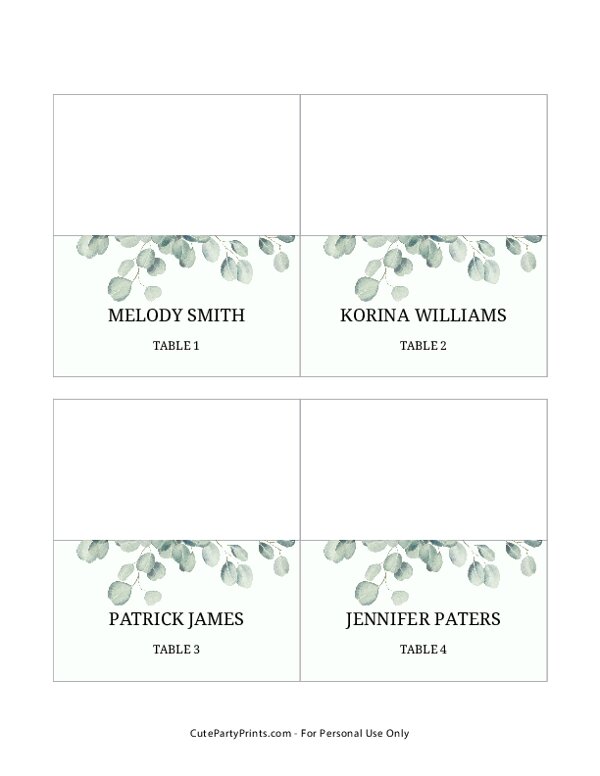 Eucalyptus Rehearsal Dinner Place Cards