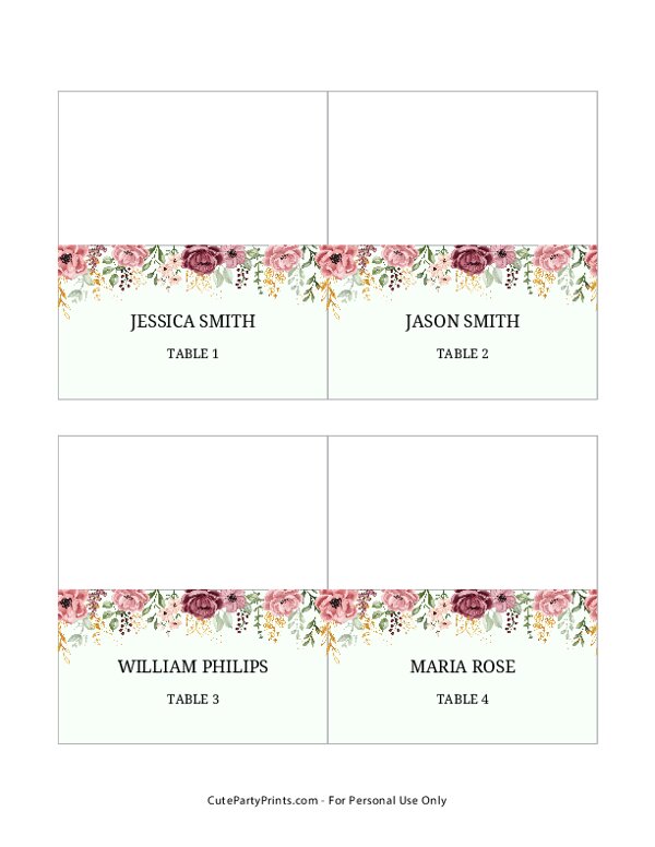 Succulent Rehearsal Dinner Place Cards Template