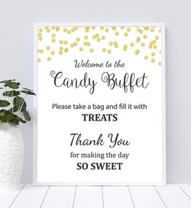 Candy Buffet Table Sign - Gold Dots