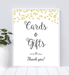 Cards and Gifts Table Sign - Gold Dots