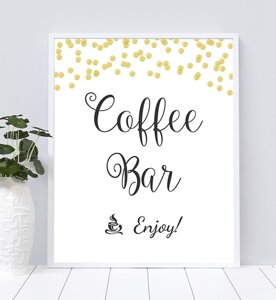 Coffee Bar Table Sign - Gold Dots