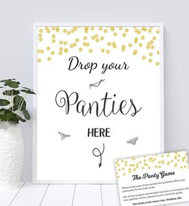 Drop Your Panties Here Sign - Gold Dots