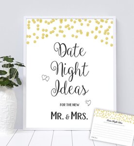 Date Night Ideas Table Sign - Gold Dots