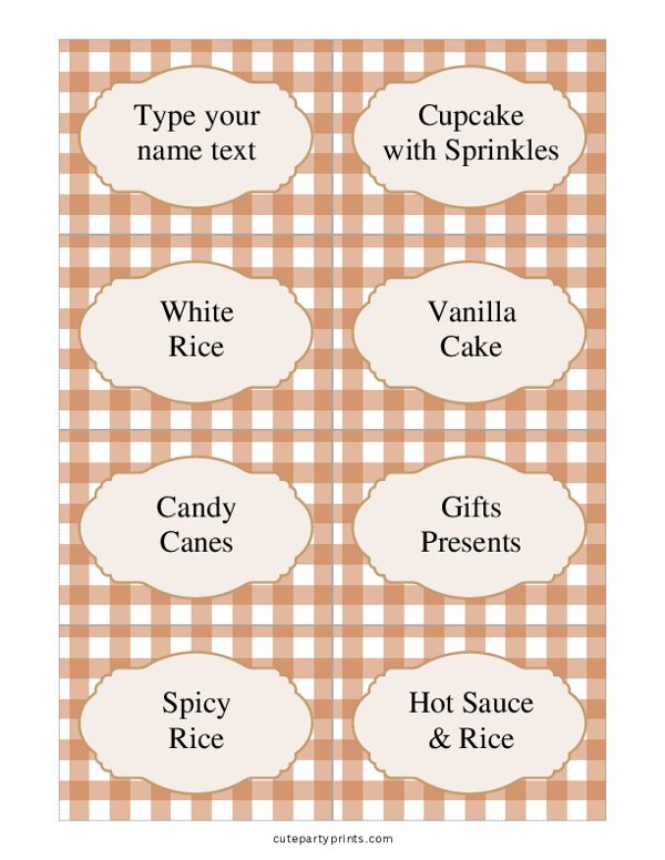 Editable Brown Plaid Food Labels