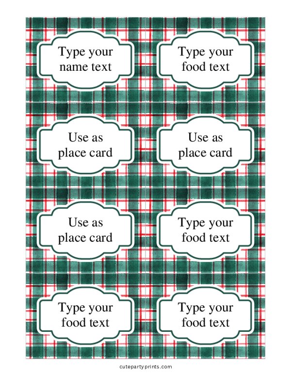 Green Red Plaid Themed Food Labels