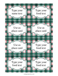 Editable Green Red Plaid Themed Food Labels