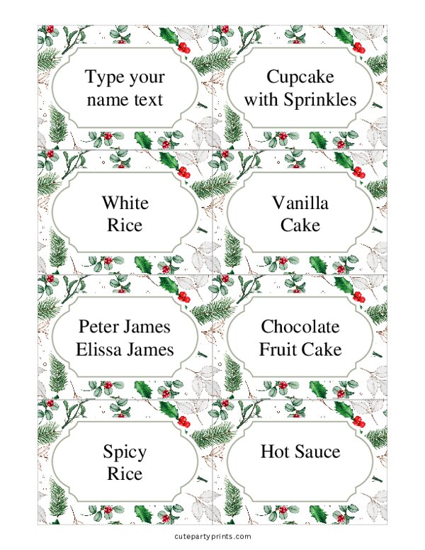 Christmas Decor Food Labels