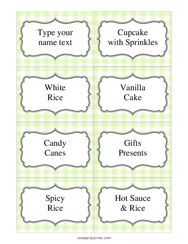 Editable Green Checkered Food Labels