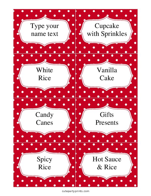 Editable Red Polka Dots Food Labels