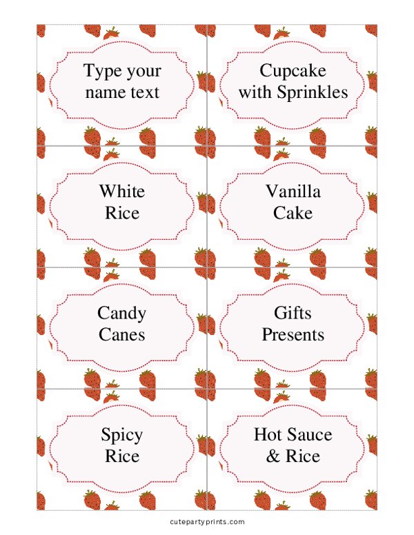 Editable Strawberries Food Labels