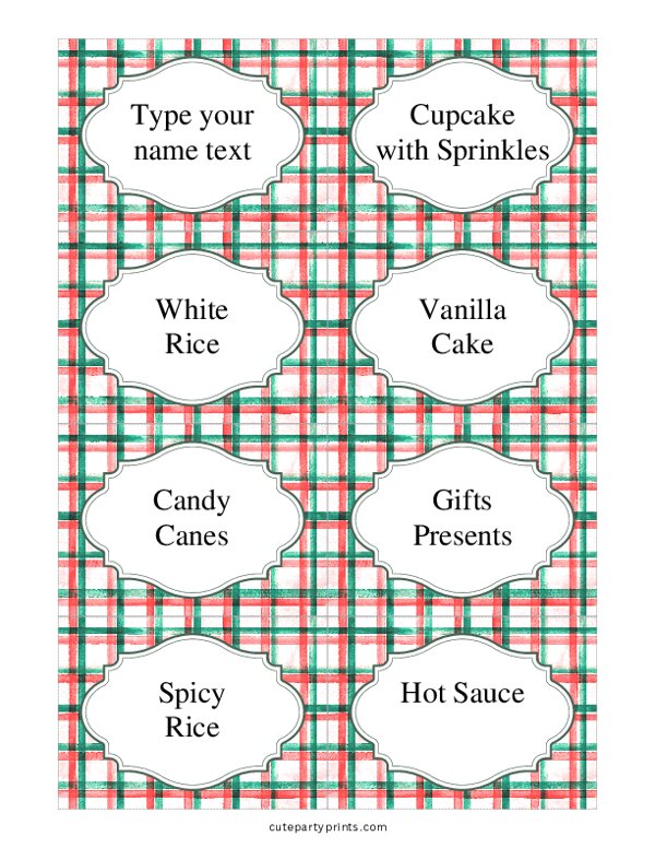 Editable Plaid Red & Green Food Labels