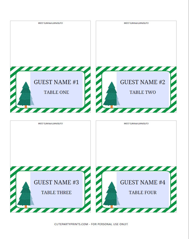 Christmas Place Cards Green Tree (Editable)