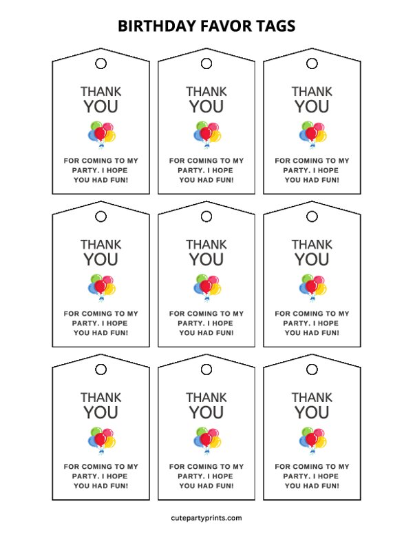 Birthday Favor Tags