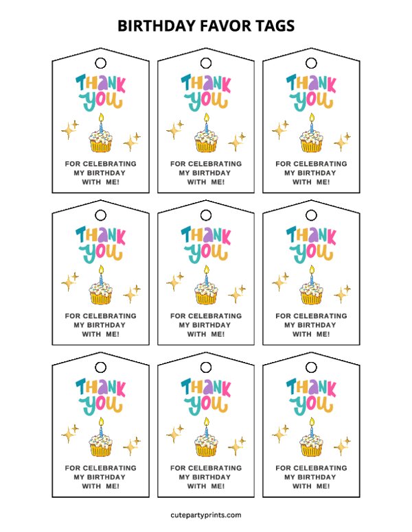 Birthday Thank You Tags