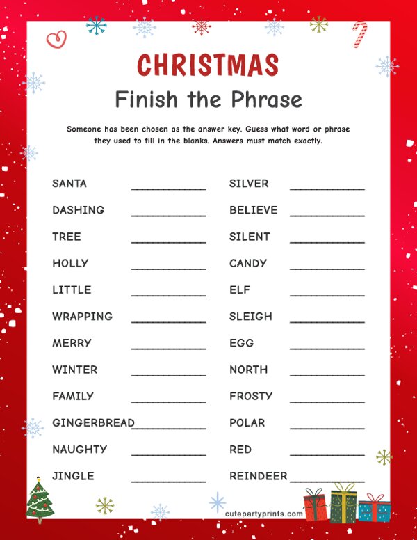 Christmas Finish the Phrase