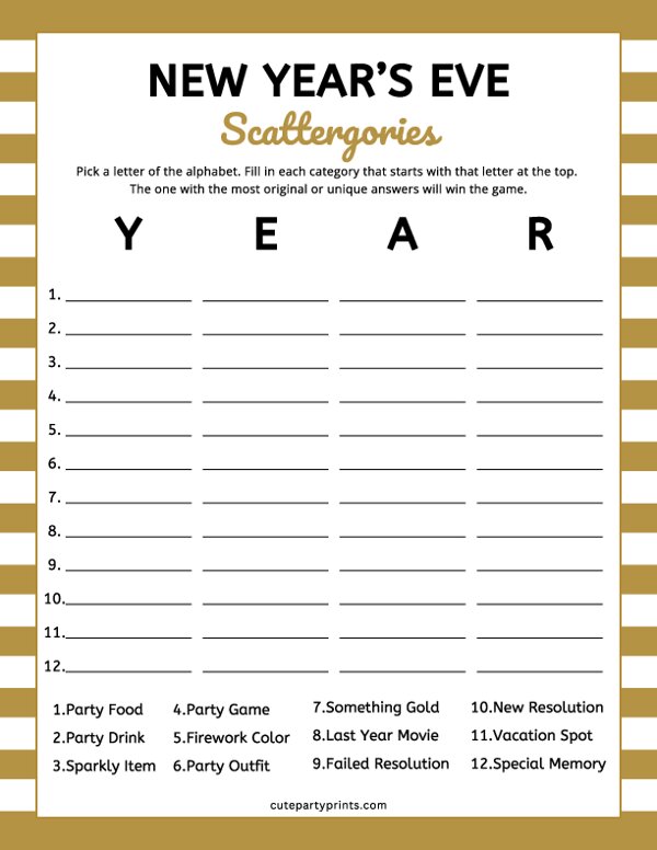 New Years Eve Scattergories