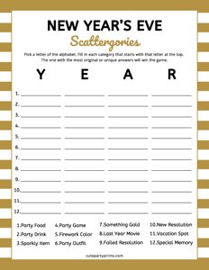 New Years Eve Scattergories