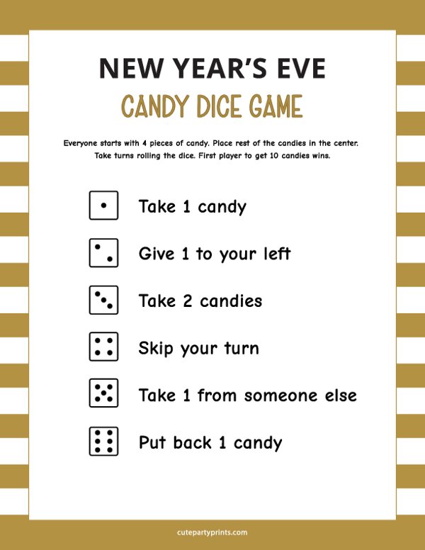 New Years Eve Candy Dice Game