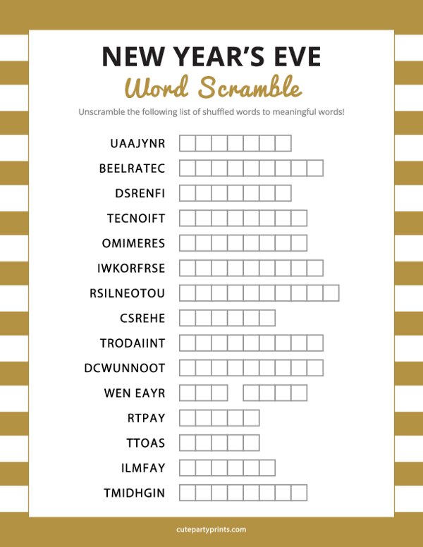 New Years Eve Word Scramble