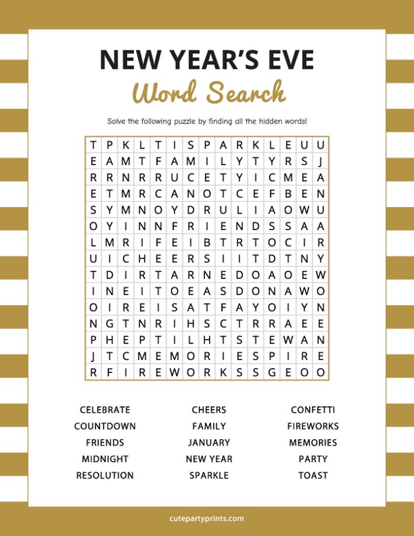 New Years Eve Word Search