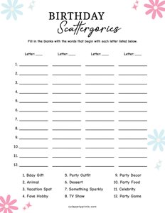 Birthday Scattergories