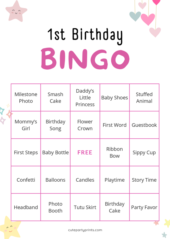 1st Birthday Bingo - Pink