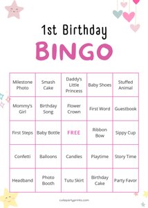 1st Birthday Bingo - Pink