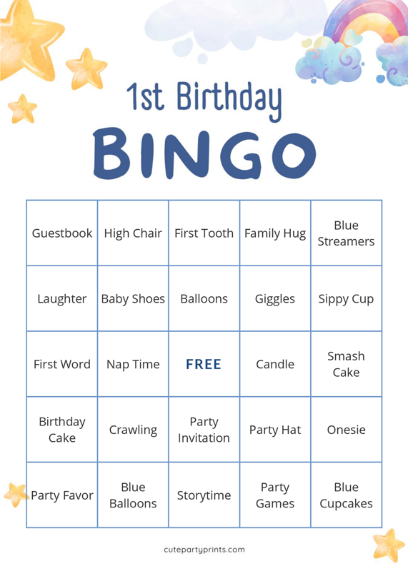 1st Birthday Bingo - Blue