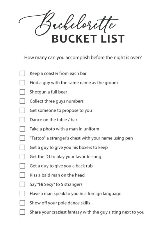 Bachelorette Bucket List