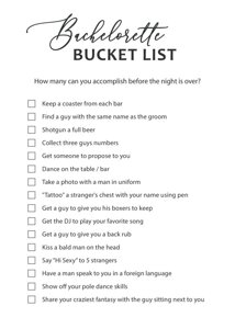 Bachelorette Bucket List