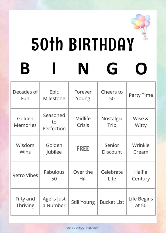 50th Birthday Bingo