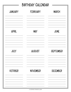 Birthday Calendar Template