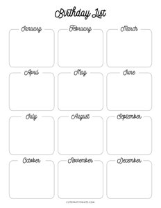 Birthday List Template