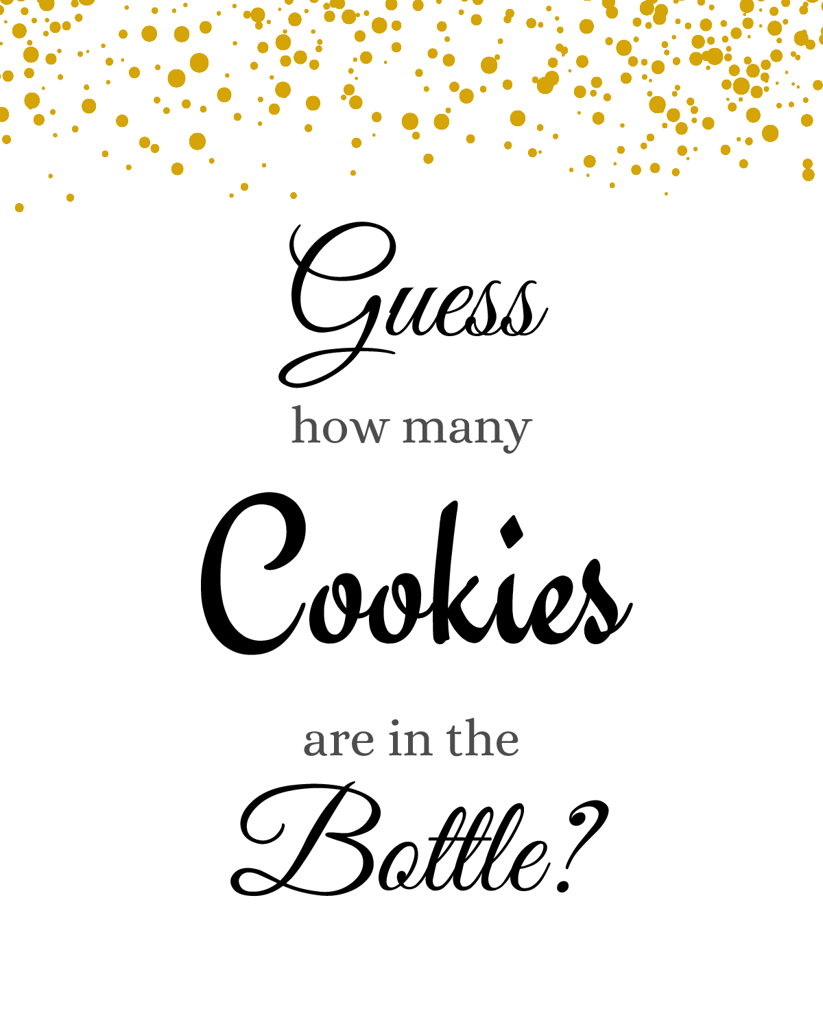 Gold Confetti How Many Kisses Table Sign Printable