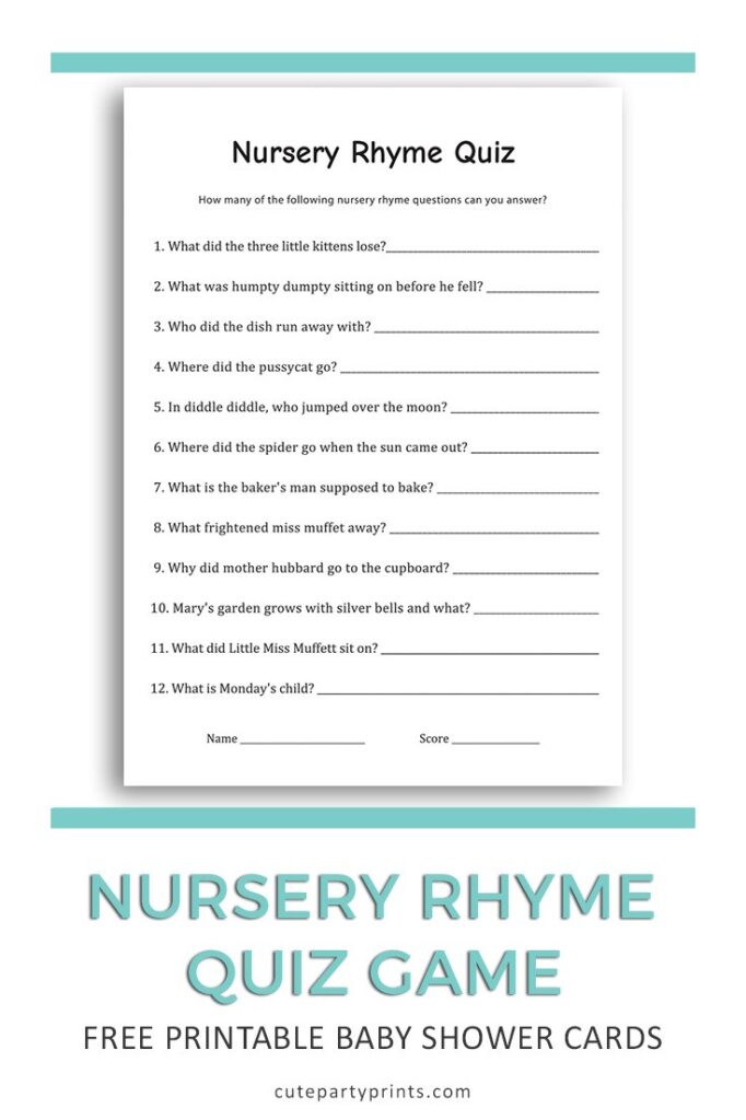 Free Printable Baby Shower Nursery Rhyme Game